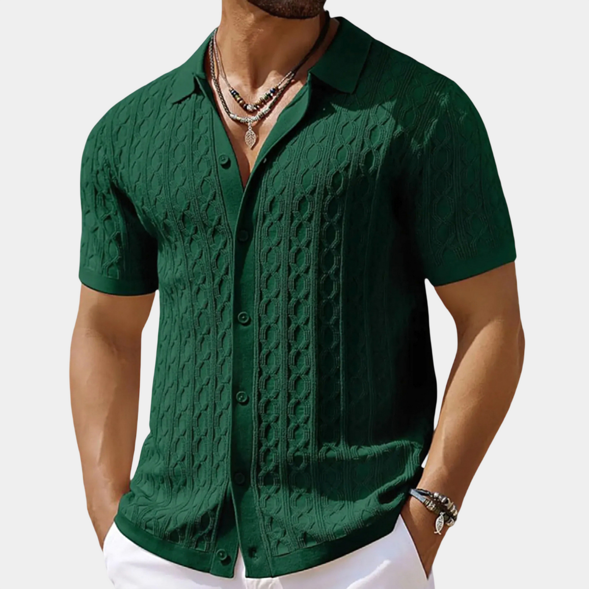 Premium Textured Jacquard Knit Polo Shirt