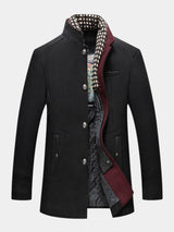 Urban Stand Collar Wool Coat With Detachable Scarf