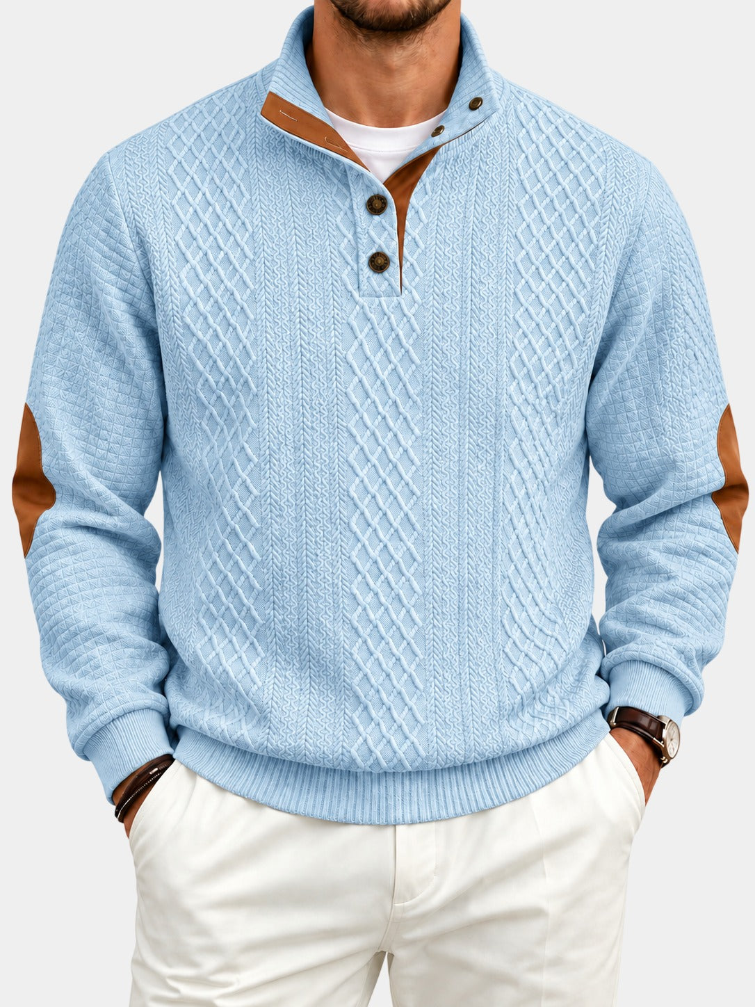 Jacquard Knit Stand Collar Pullover Sweatshirt