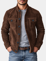Vintage Suede Stand Collar Pocket Jacket