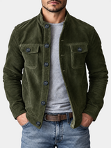 Vintage Suede Stand Collar Pocket Jacket