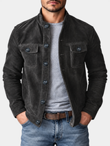 Vintage Suede Stand Collar Pocket Jacket