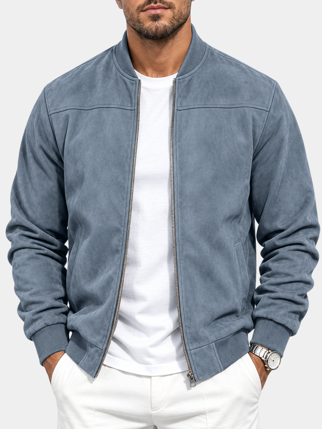 Premium Suede Stand Collar Zip Suede Jacket