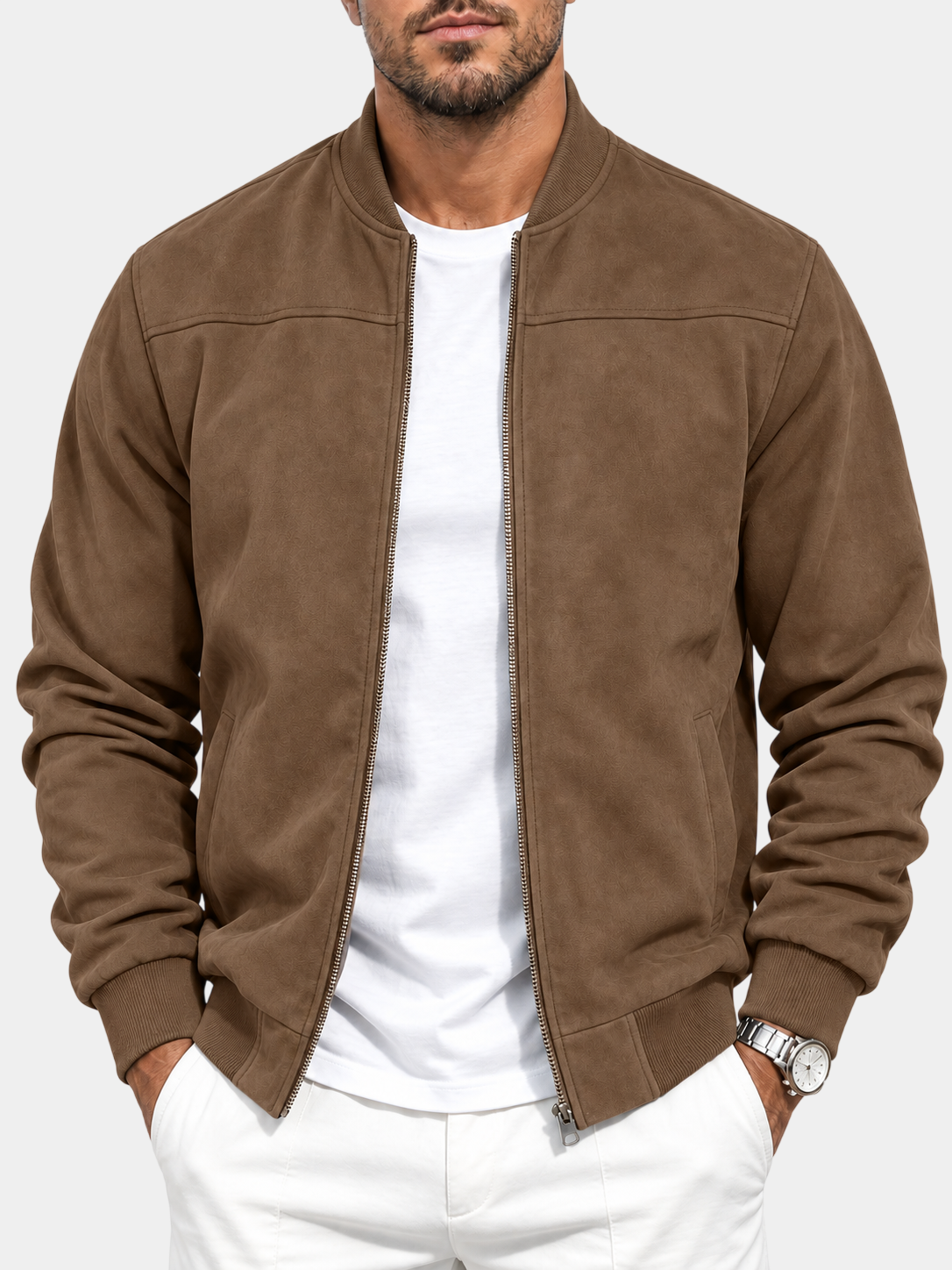 Premium Suede Stand Collar Zip Suede Jacket