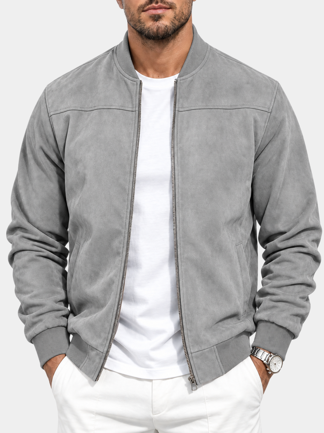 Premium Suede Stand Collar Zip Suede Jacket