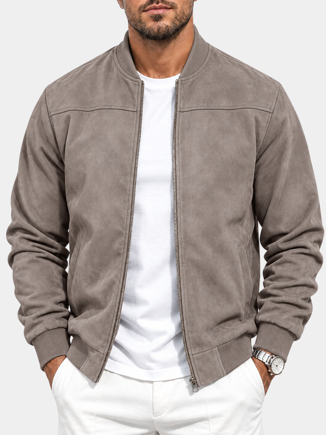 Premium Suede Stand Collar Zip Suede Jacket