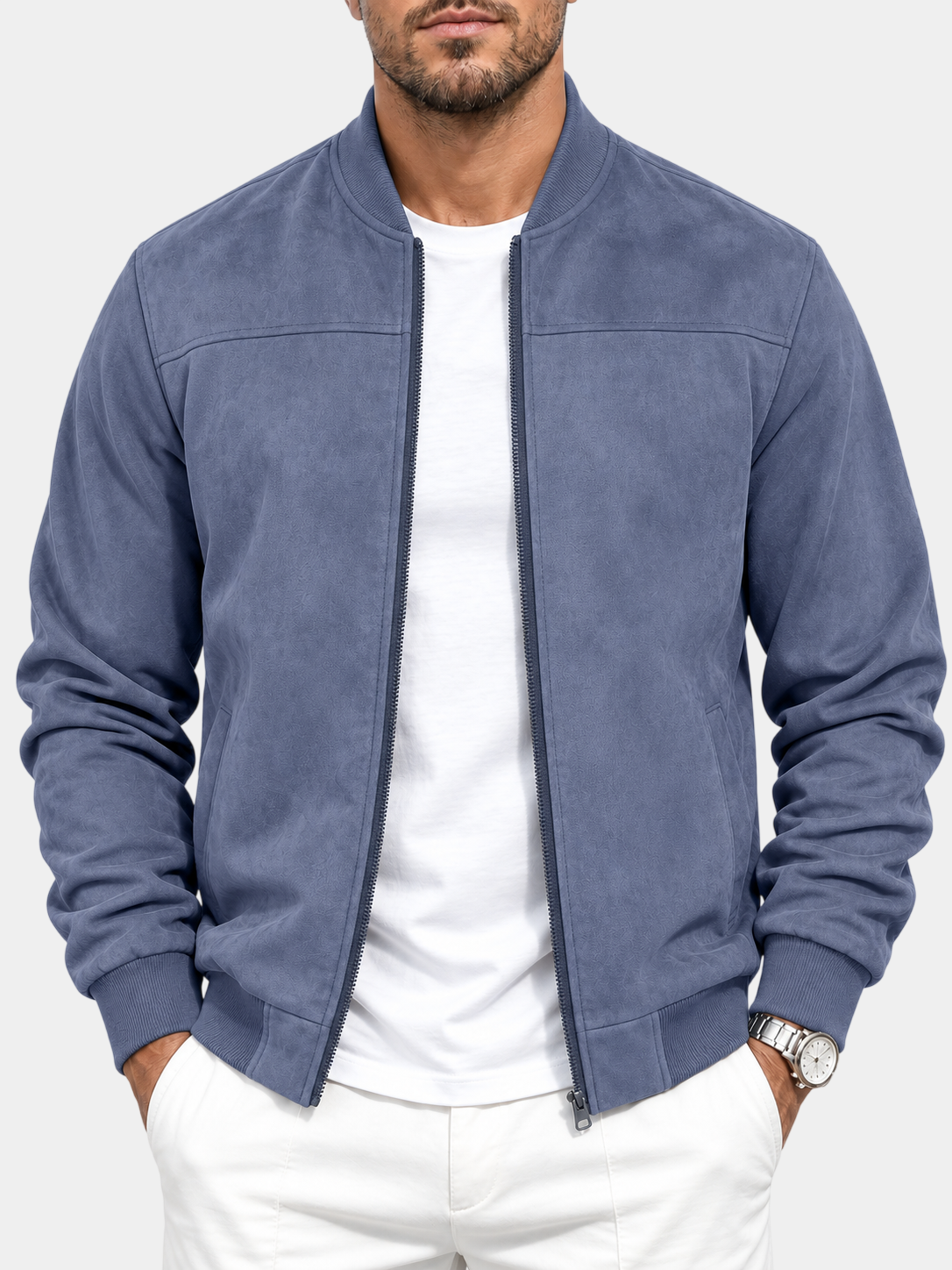 Premium Suede Stand Collar Zip Suede Jacket