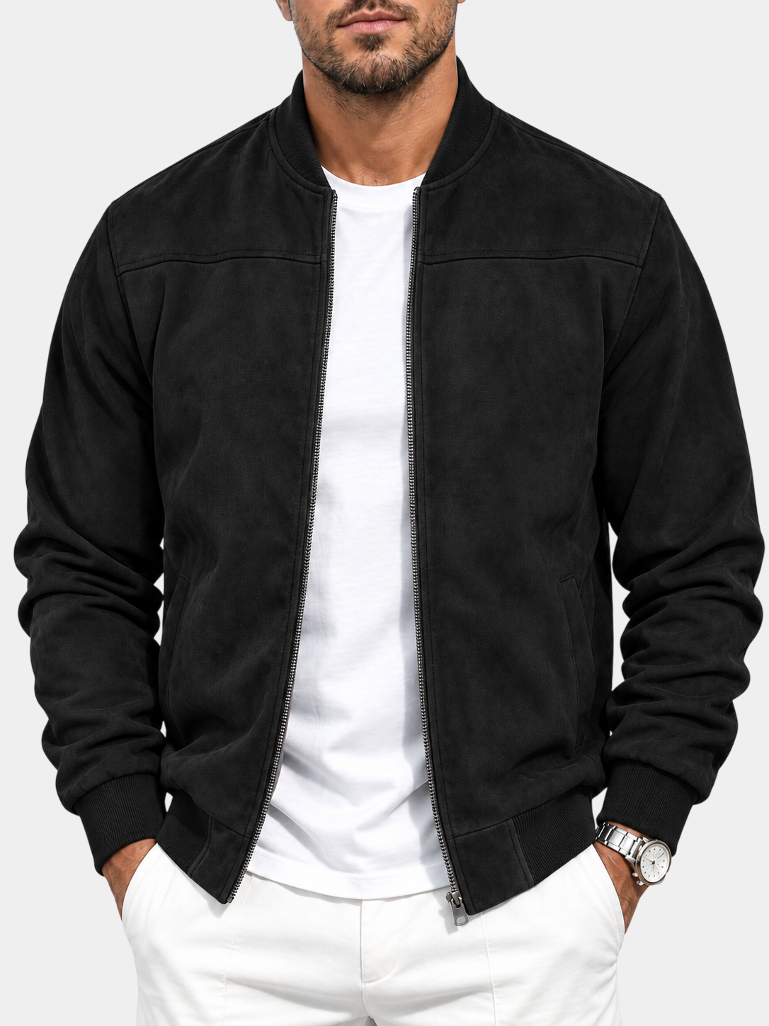 Premium Suede Stand Collar Zip Suede Jacket