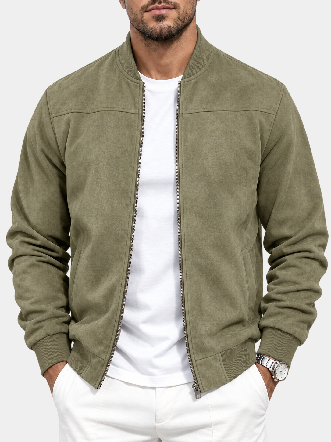 Premium Suede Stand Collar Zip Suede Jacket