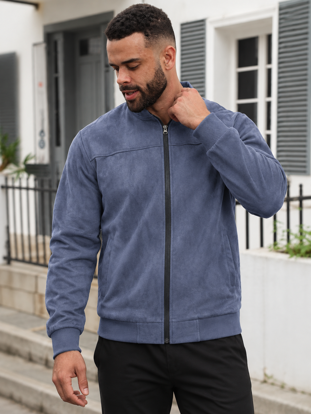Premium Suede Stand Collar Zip Suede Jacket