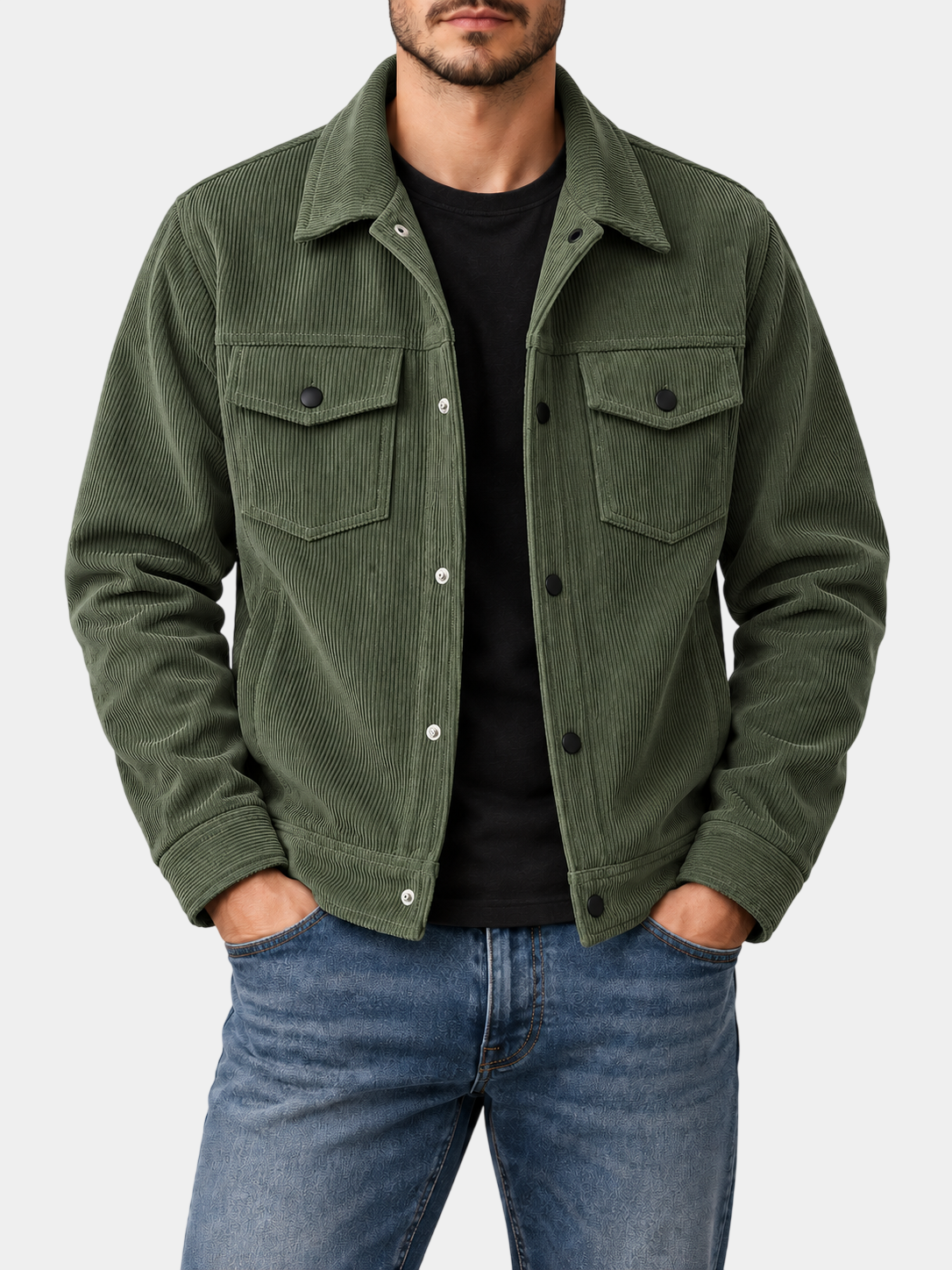 Premium Textured Corduroy Snap Button Jacket