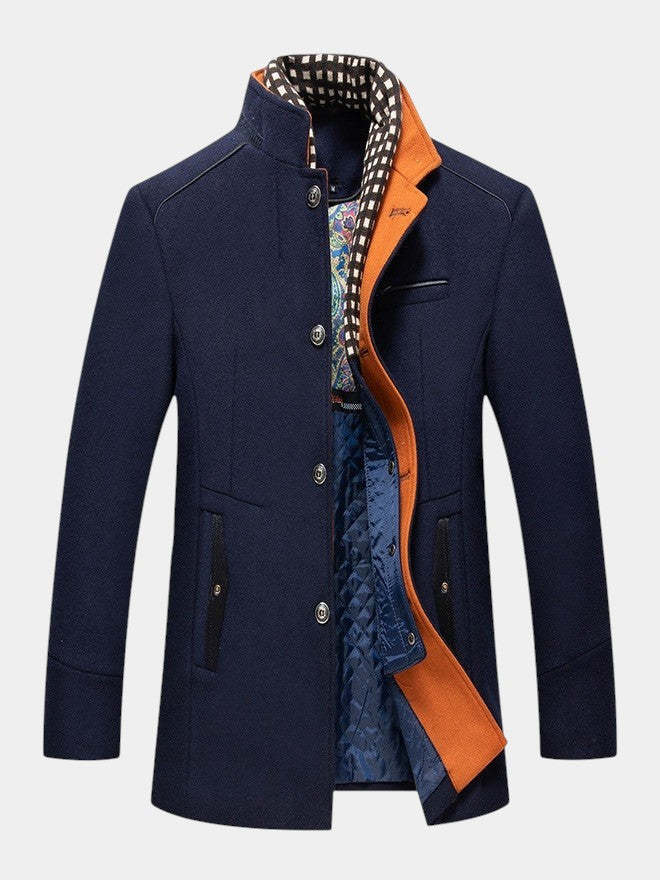 Urban Stand Collar Wool Coat With Detachable Scarf