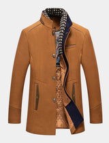 Urban Stand Collar Wool Coat With Detachable Scarf