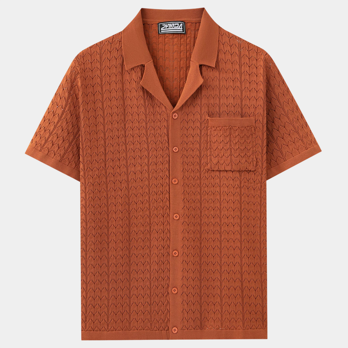 Vintage Textured Knit Cuban Collar Shirt