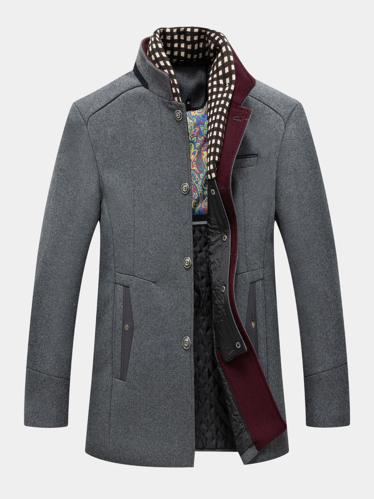 Thick Stand Collar Wool Coat With Detachable Scarf